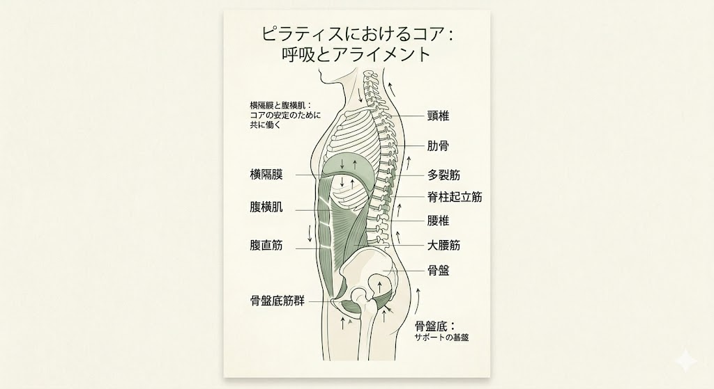 ピラティスにおけるコア：呼吸とアライメント