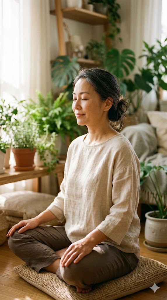 穏やかに座る女性
