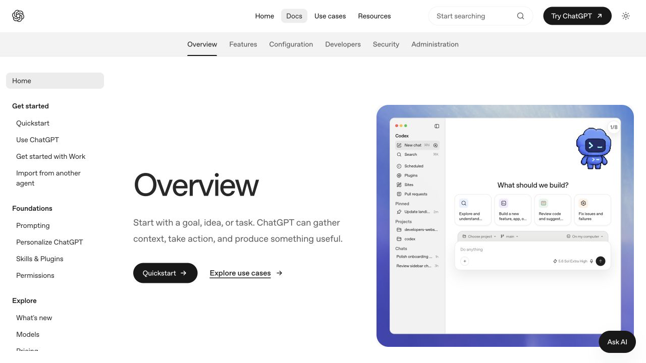 OpenAI Codexドキュメントのスクリーンショット